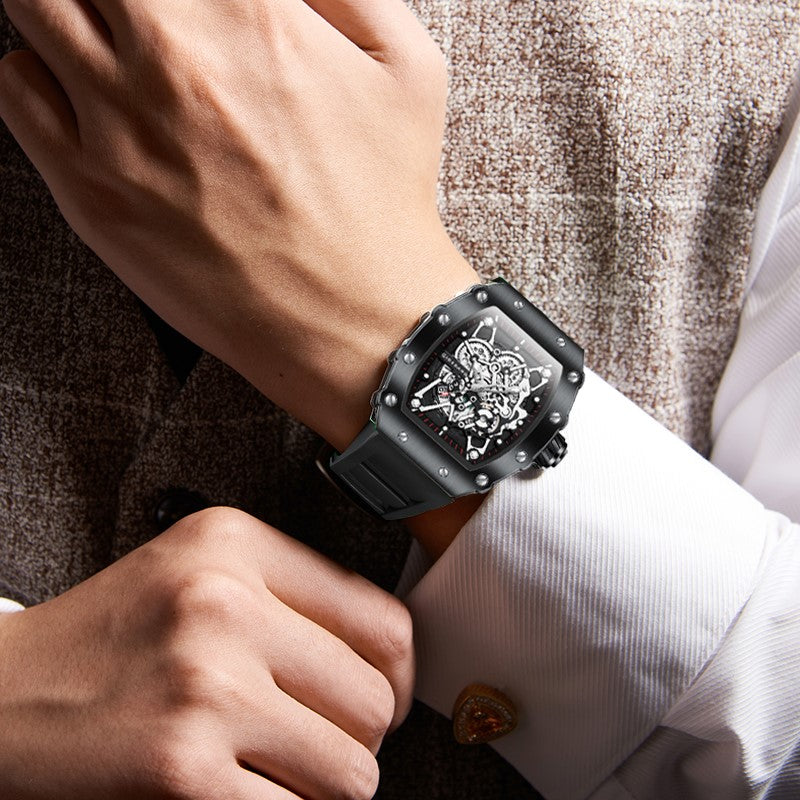 Giordano Analog Watch for Men - Skeleton-Style Dial | Brushed Steel Case with Silicone Strap | GZ-50127-01